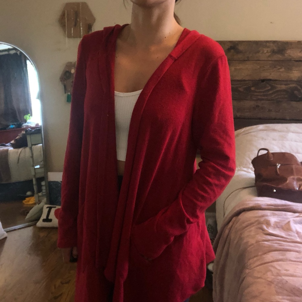 Cute red hooded cardigan